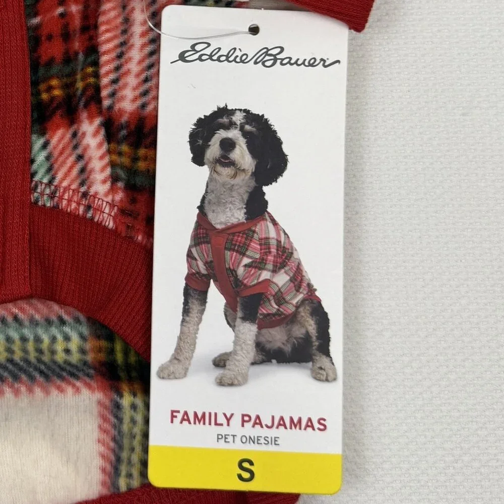 Eddie Bauer Red Plaid Pet Bodysuit Size Small Flannel Family Dog Pajamas NEW